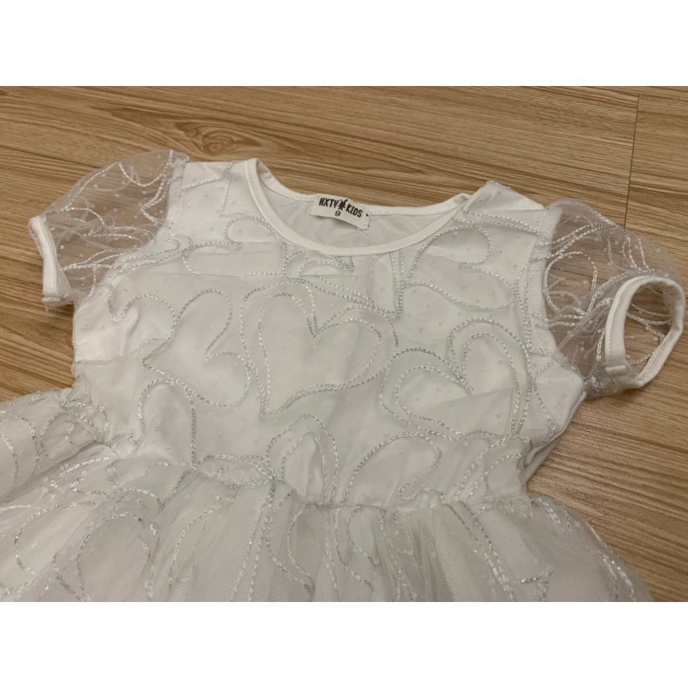 近全新 女童幼兒愛心蓬蓬袖紗裙洋裝 白紗禮服洋裝 約100cm-細節圖3