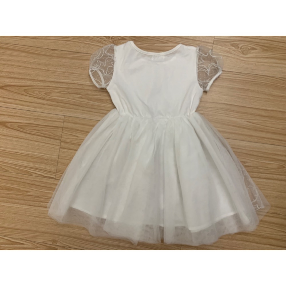 近全新 女童幼兒愛心蓬蓬袖紗裙洋裝 白紗禮服洋裝 約100cm-細節圖5