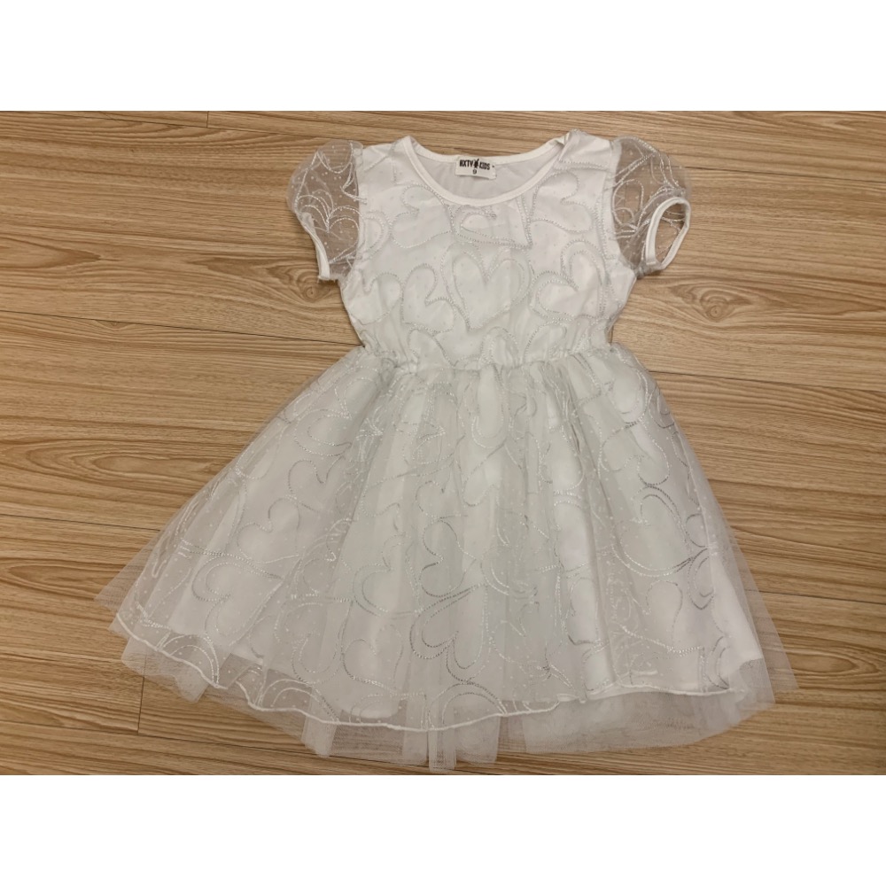 近全新 女童幼兒愛心蓬蓬袖紗裙洋裝 白紗禮服洋裝 約100cm-細節圖6
