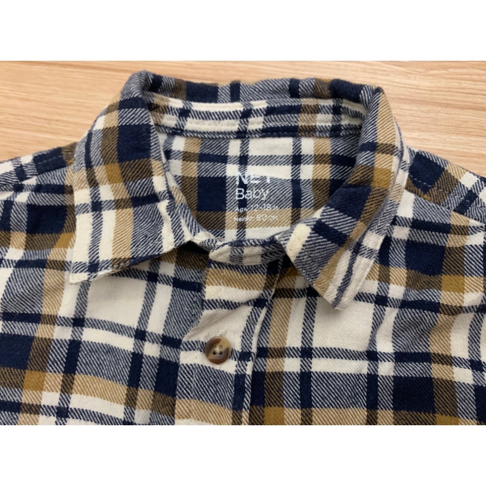二手很新 NET 兒童幼兒寶寶格紋法蘭絨襯衫 80cm-細節圖5