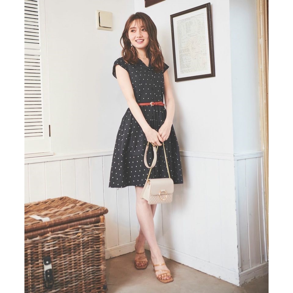 全新 日本 31 Sons de mode 復古襯衫領法式袖洋裝 濃郁復古懷舊風開襟排扣洋裝 (附腰帶) 日貨-細節圖2