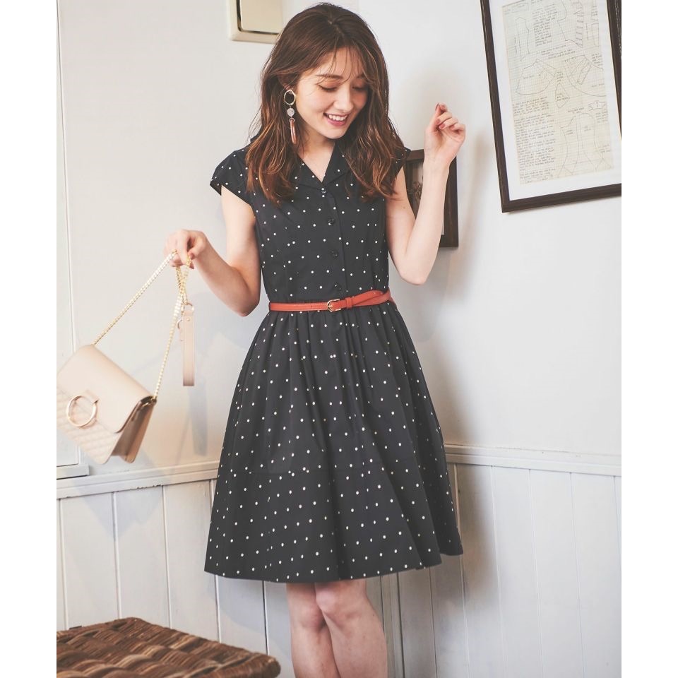 全新 日本 31 Sons de mode 復古襯衫領法式袖洋裝 濃郁復古懷舊風開襟排扣洋裝 (附腰帶) 日貨-細節圖3