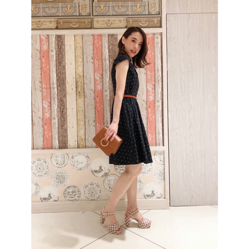 全新 日本 31 Sons de mode 復古襯衫領法式袖洋裝 濃郁復古懷舊風開襟排扣洋裝 (附腰帶) 日貨-細節圖5