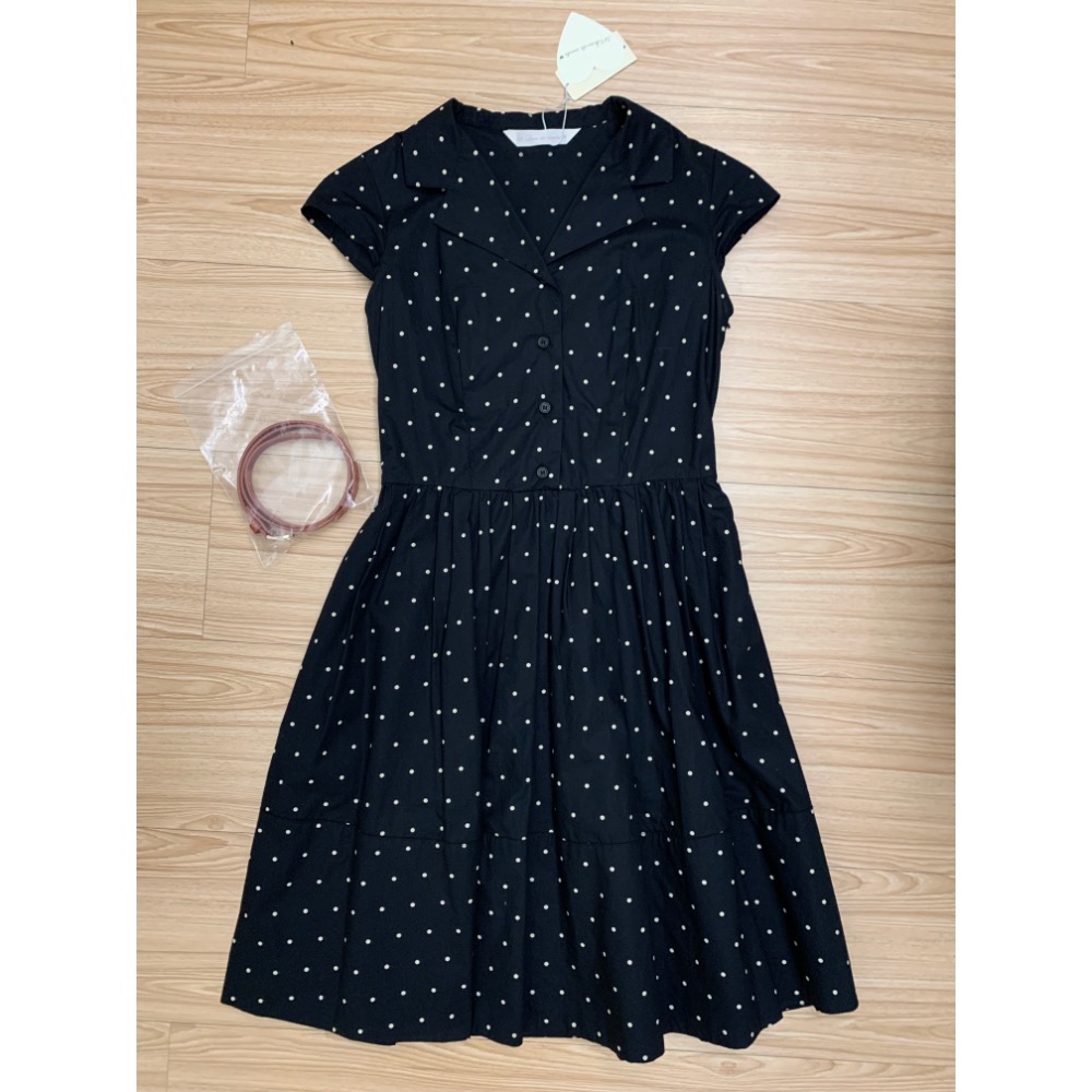 全新 日本 31 Sons de mode 復古襯衫領法式袖洋裝 濃郁復古懷舊風開襟排扣洋裝 (附腰帶) 日貨-細節圖9