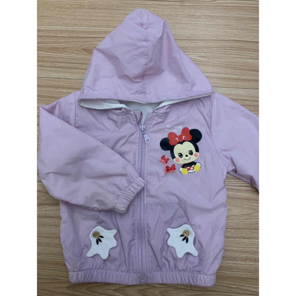 二手很新 兒童女童幼兒卡通可愛鼠防風連帽外套 90cm-細節圖4