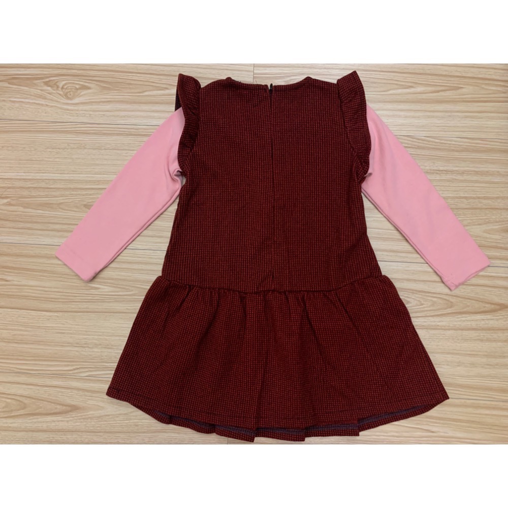 全新 女童兒童幼兒 假兩件立體小花學院風格紋百褶裙洋裝 連身裙 約90～100cm 童裝-細節圖4