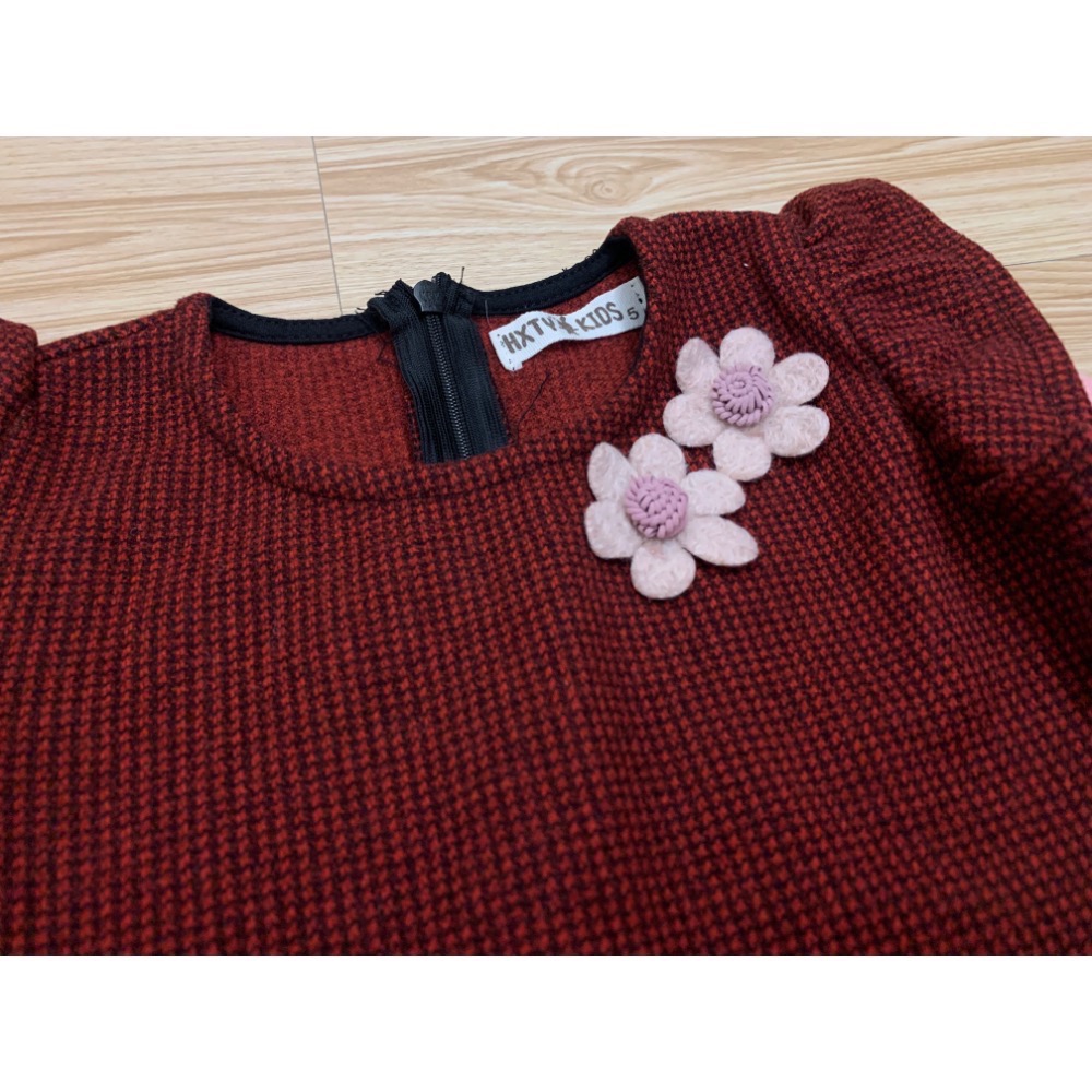 全新 女童兒童幼兒 假兩件立體小花學院風格紋百褶裙洋裝 連身裙 約90～100cm 童裝-細節圖5