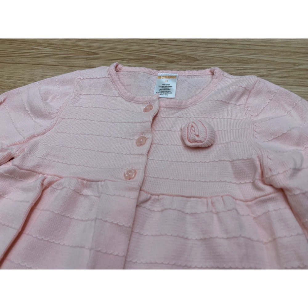 全新 GYMBOREE 健寶園 兒童女童花朵造型抓皺排釦針織外套 約95cm 童裝-細節圖3