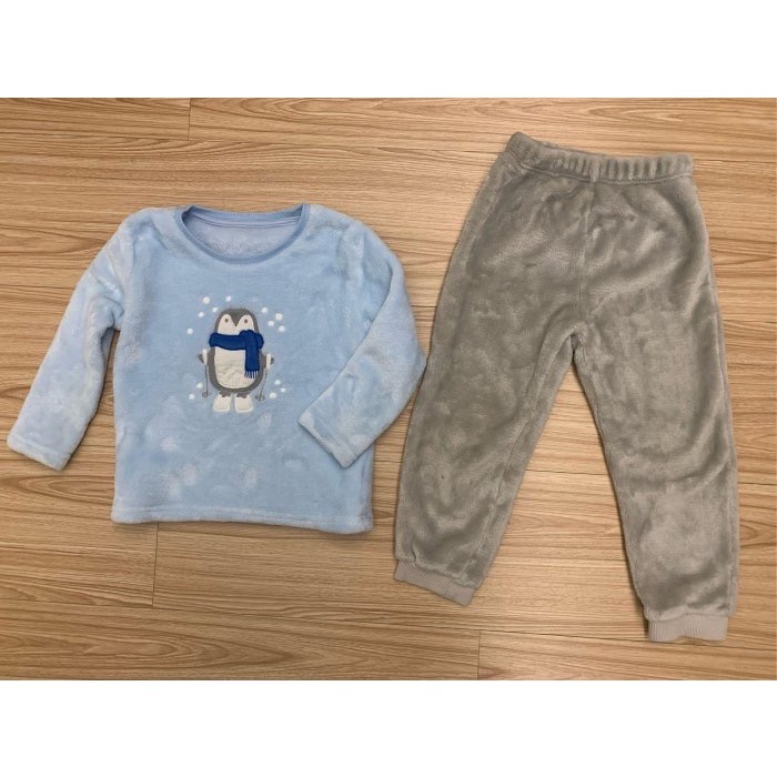 二手極新 NU V 兒童幼兒男童女童 企鵝珊瑚絨保暖套裝 （中性款） 100cm 童裝-細節圖2