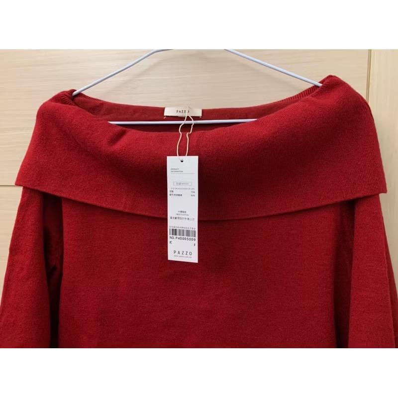 全新 PAZZO 質感翻領兩穿一字領設計針織上衣 原價$690 吊牌未拆-細節圖2