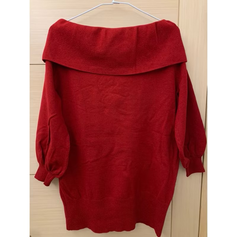 全新 PAZZO 質感翻領兩穿一字領設計針織上衣 原價$690 吊牌未拆-細節圖3