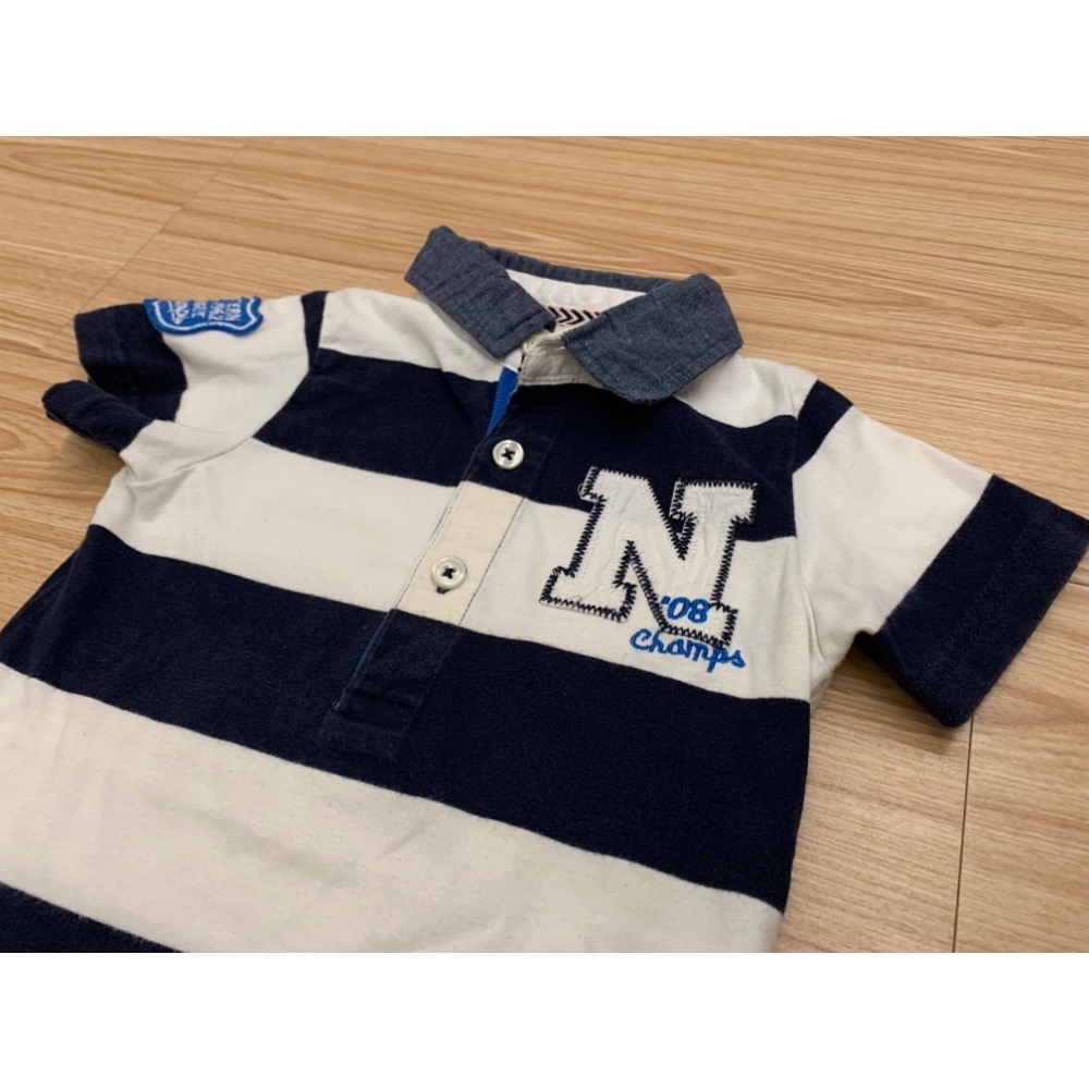 二手保存良好 兒童幼兒男童女童條紋車縫拼布polo衫 上衣 80cm 童裝-細節圖2