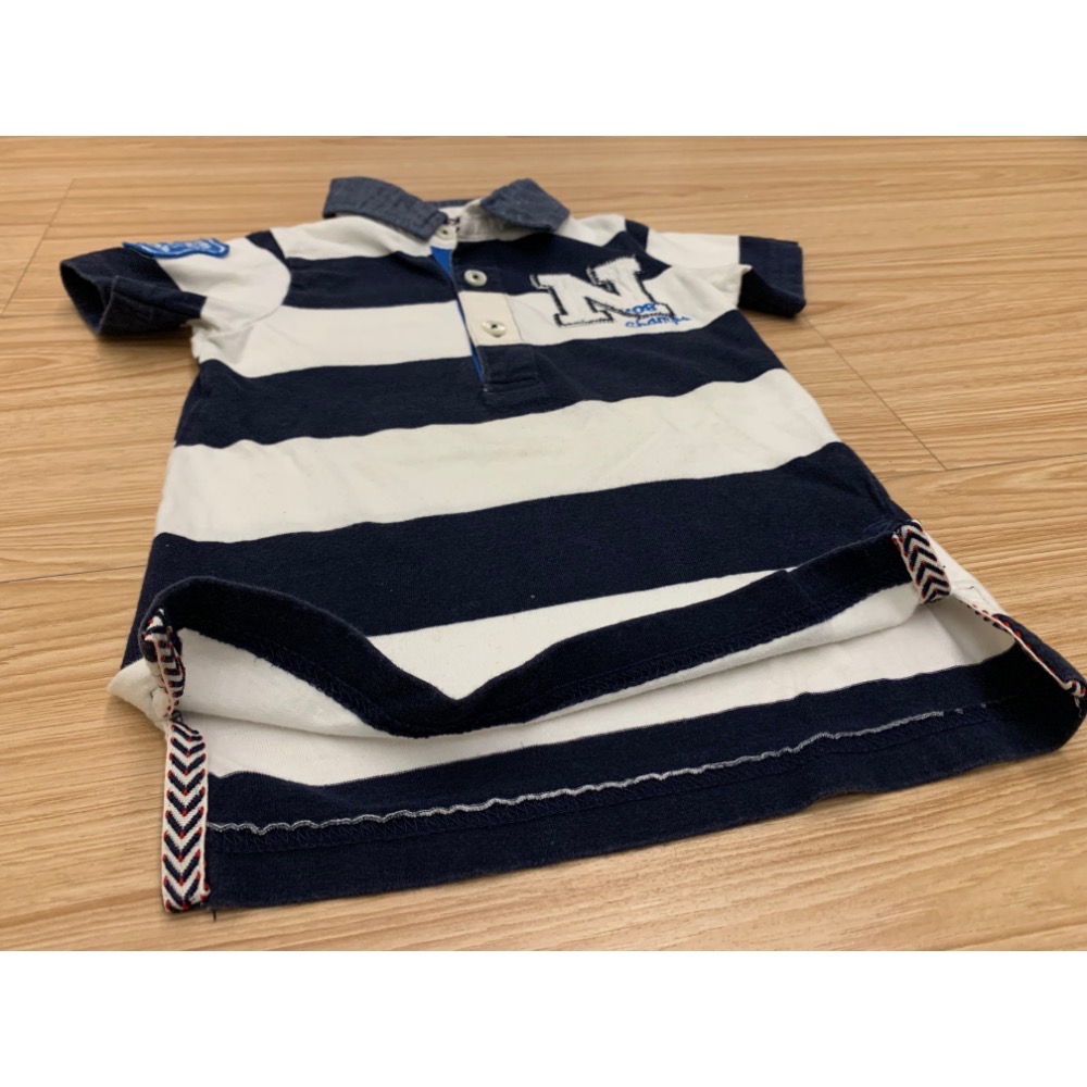 二手保存良好 兒童幼兒男童女童條紋車縫拼布polo衫 上衣 80cm 童裝-細節圖3