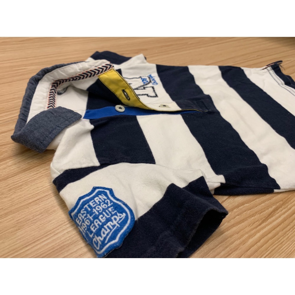 二手保存良好 兒童幼兒男童女童條紋車縫拼布polo衫 上衣 80cm 童裝-細節圖4