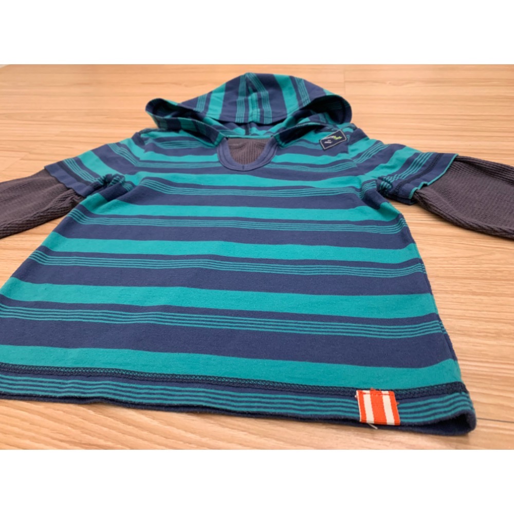 二手保存良好 OSHKOSH genuine kids 兒童男童幼兒假兩件條紋連帽上衣 帽T 3T 童裝-細節圖3