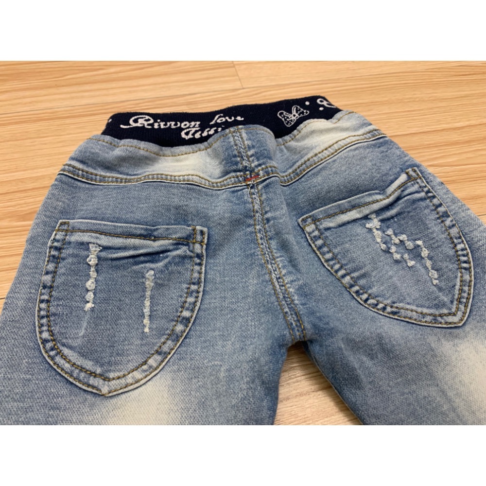 二手保存良好 兒童幼兒女童 刷色刷破蝴蝶結牛仔褲 約90cm 童裝-細節圖6