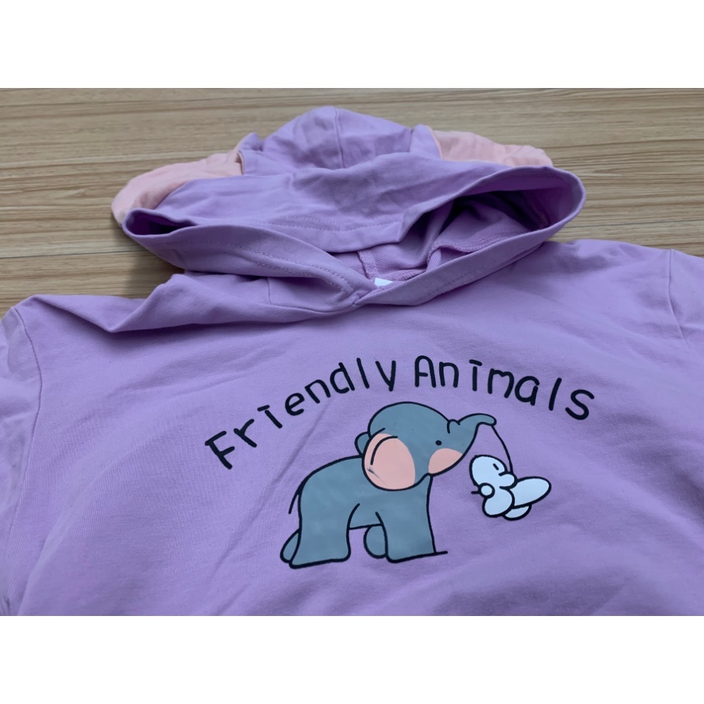 全新 BEBABY 比貝比 兒童女童幼兒小飛象連帽上衣 帽T T恤 90-100cm 童裝 可愛大象耳朵-細節圖2