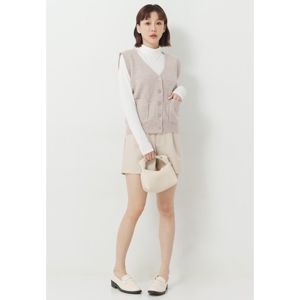 全新 NU V V領排釦開襟口袋針織毛線背心 吊牌未拆 含有羊毛-細節圖2