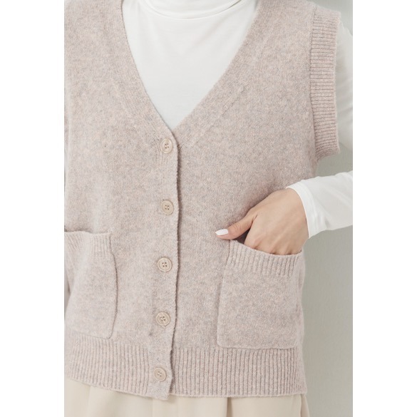 全新 NU V V領排釦開襟口袋針織毛線背心 吊牌未拆 含有羊毛-細節圖4