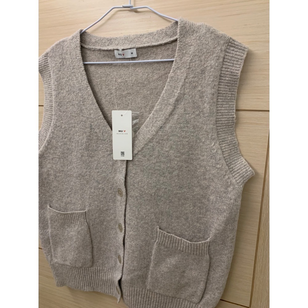 全新 NU V V領排釦開襟口袋針織毛線背心 吊牌未拆 含有羊毛-細節圖6