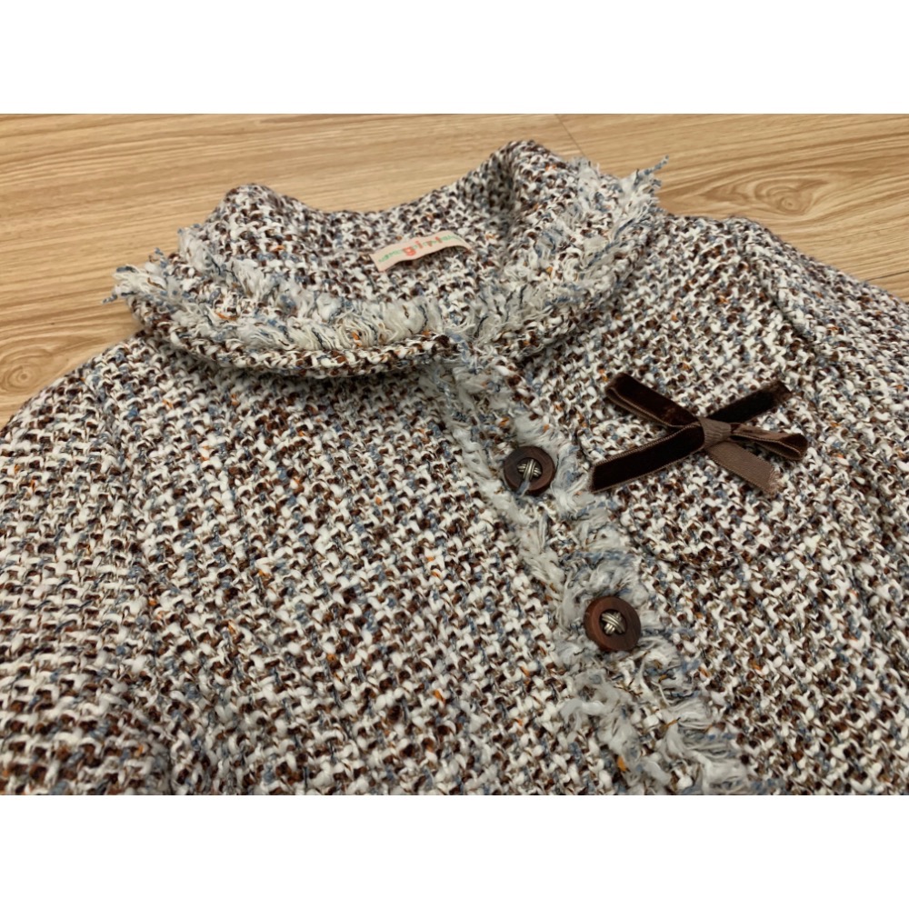 二手少穿很新 韓國 兒童幼兒女童男童 學院風毛呢針織抽鬚氣質外套 西裝外套 約100cm 童裝-細節圖3