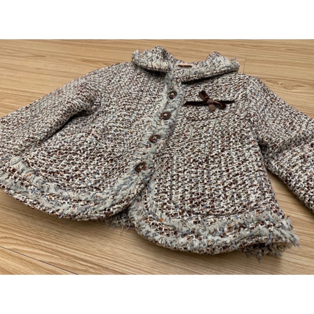 二手少穿很新 韓國 兒童幼兒女童男童 學院風毛呢針織抽鬚氣質外套 西裝外套 約100cm 童裝-細節圖2