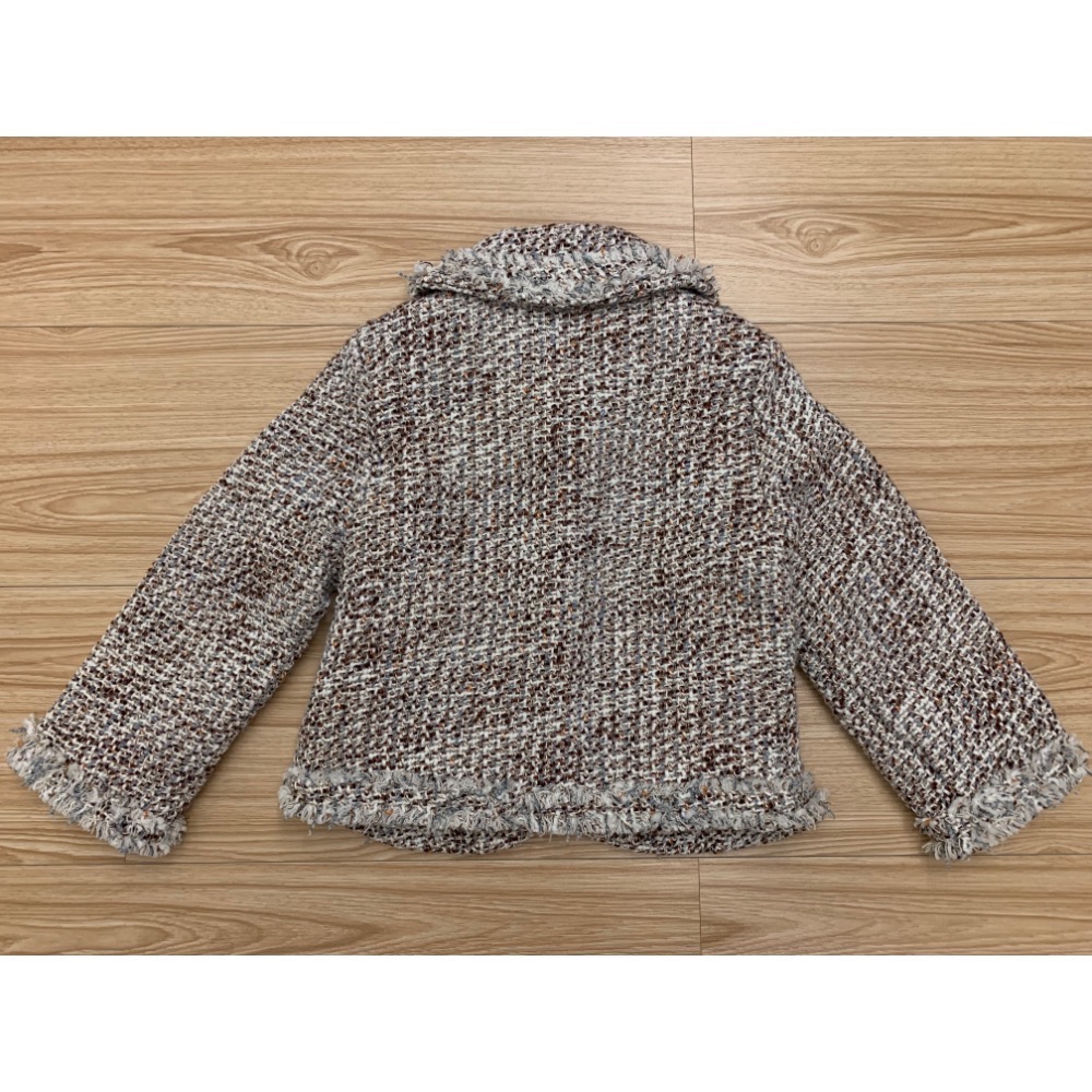 二手少穿很新 韓國 兒童幼兒女童男童 學院風毛呢針織抽鬚氣質外套 西裝外套 約100cm 童裝-細節圖5