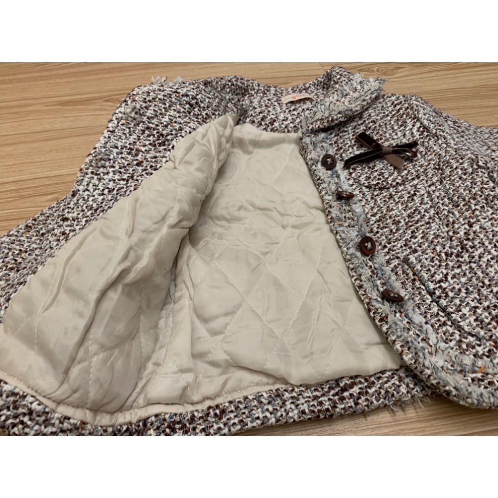 二手少穿很新 韓國 兒童幼兒女童男童 學院風毛呢針織抽鬚氣質外套 西裝外套 約100cm 童裝-細節圖6