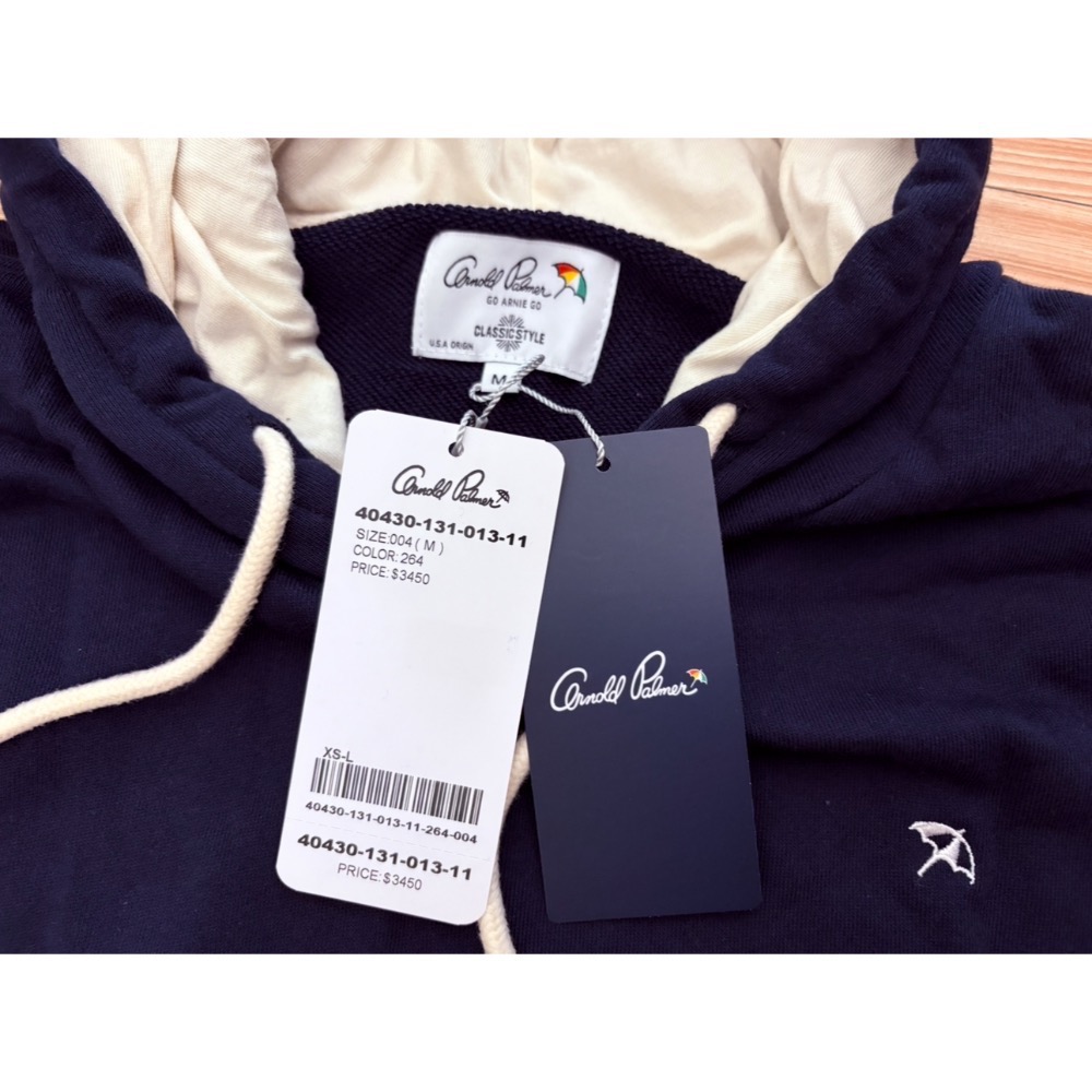 全新 Arnold Palmer 雨傘牌 LOGO刺繡連帽衛衣 連帽上衣 帽T 原價$3450 吊牌未拆-細節圖11
