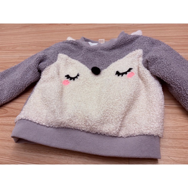 二手很新 兒童幼兒女童男童 可愛立體狐狸加絨加厚毛毛上衣 約100cm 保暖童裝-細節圖2