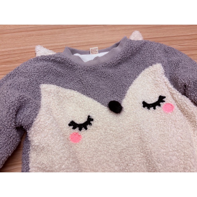 二手很新 兒童幼兒女童男童 可愛立體狐狸加絨加厚毛毛上衣 約100cm 保暖童裝-細節圖3