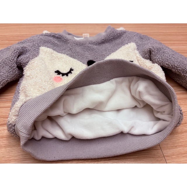 二手很新 兒童幼兒女童男童 可愛立體狐狸加絨加厚毛毛上衣 約100cm 保暖童裝-細節圖4