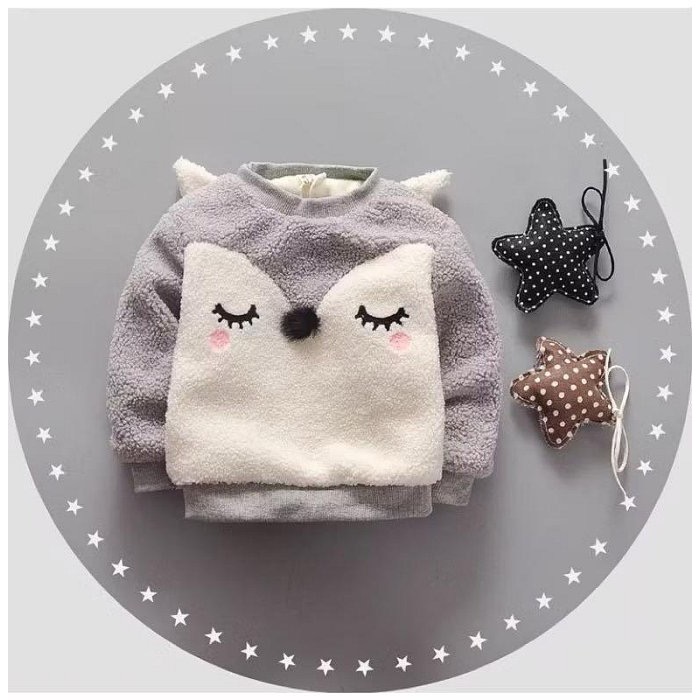 二手很新 兒童幼兒女童男童 可愛立體狐狸加絨加厚毛毛上衣 約100cm 保暖童裝-細節圖7