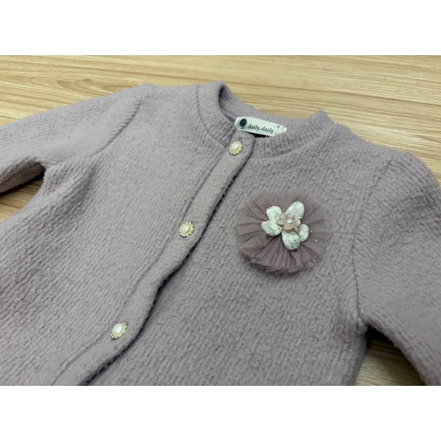 二手 兒童幼兒女童 下擺立體波浪拼接網紗小花毛料上衣 小外套 90cm 童裝-細節圖3