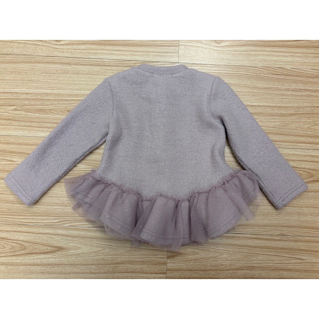 二手 兒童幼兒女童 下擺立體波浪拼接網紗小花毛料上衣 小外套 90cm 童裝-細節圖4
