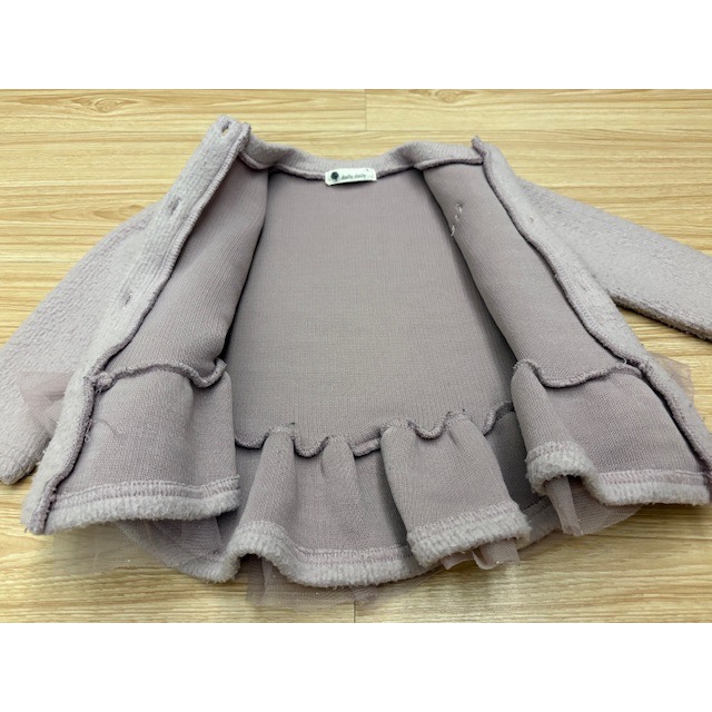 二手 兒童幼兒女童 下擺立體波浪拼接網紗小花毛料上衣 小外套 90cm 童裝-細節圖5