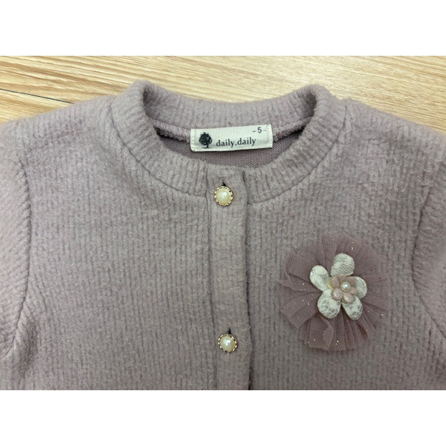 二手 兒童幼兒女童 下擺立體波浪拼接網紗小花毛料上衣 小外套 90cm 童裝-細節圖6