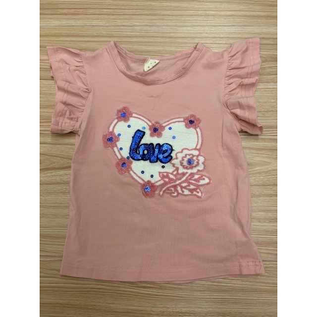 全新 daily daily 兒童幼兒女童 DAYI 拼布刺繡英文字母荷葉袖上衣 二款 棉質T恤 約90cm 童裝-規格圖5