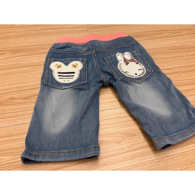 全新 small plantation 小樹園童裝 兒童幼兒女童 亮片兔子小熊拼布牛仔褲 約90cm 短褲 童裝-細節圖3