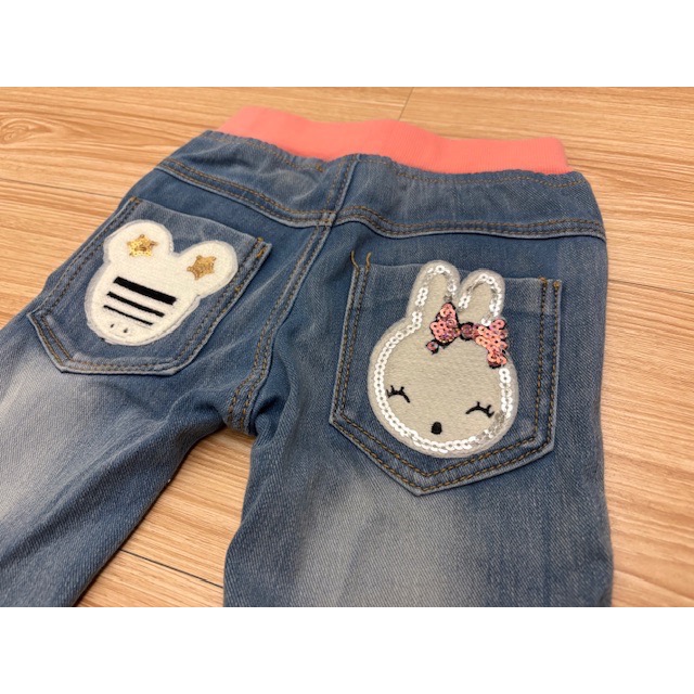 全新 small plantation 小樹園童裝 兒童幼兒女童 亮片兔子小熊拼布牛仔褲 約90cm 短褲 童裝-細節圖4