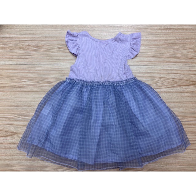 全新 兒童幼兒女童 飛袖坑條拼接格紋紗裙洋裝 約90cm 連身裙 童裝 蓬蓬裙-細節圖5