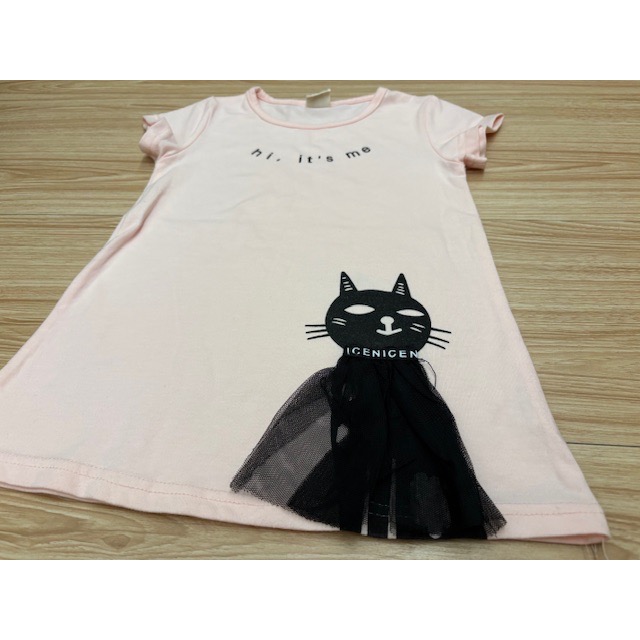 全新 Niki house 兒童幼兒女童 立體貓咪英文字長版衣 約90cm 連身裙 童裝-細節圖2