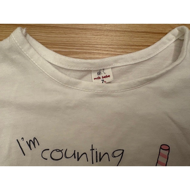 二手保存良好 韓國 milk bebe 兒童幼兒女童 立體飲料毛球珍珠上衣 T恤 約100cm 童裝-細節圖3