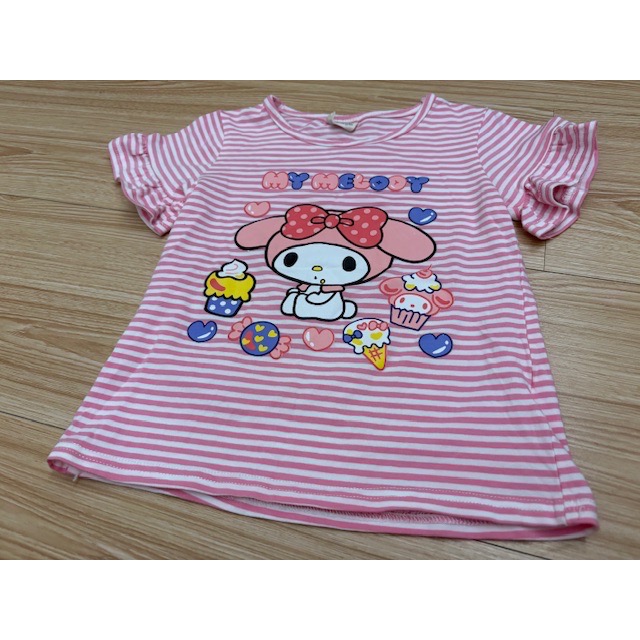 全新 兒童幼兒女童 可愛卡通荷葉袖條紋上衣 T恤 約105cm 童裝-細節圖2