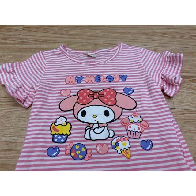 全新 兒童幼兒女童 可愛卡通荷葉袖條紋上衣 T恤 約105cm 童裝-細節圖3