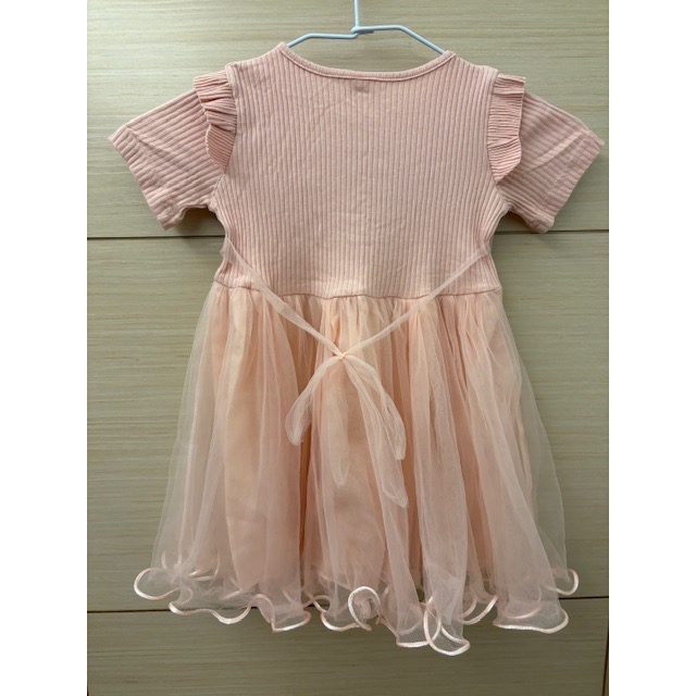 二手近全新 兒童幼兒女童 坑條皇冠圖案拼接網紗裙洋裝 約90cm 童裝-細節圖4