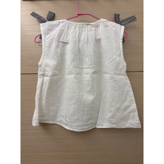 二手近全新 兒童幼兒女童 蝴蝶結鏤空棉麻上衣 約90～100cm 無袖 童裝-細節圖4