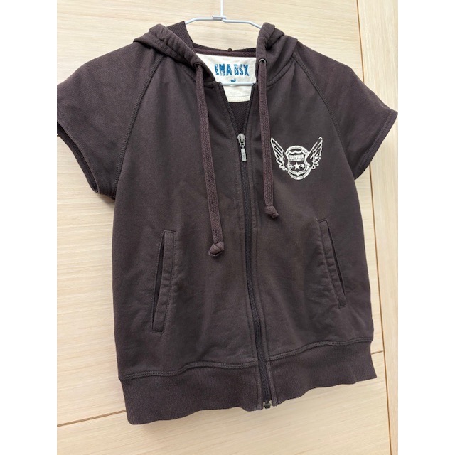二手少穿 EMA 徽章印花毛圈休閒連帽外套 連帽上衣 小外套-細節圖3