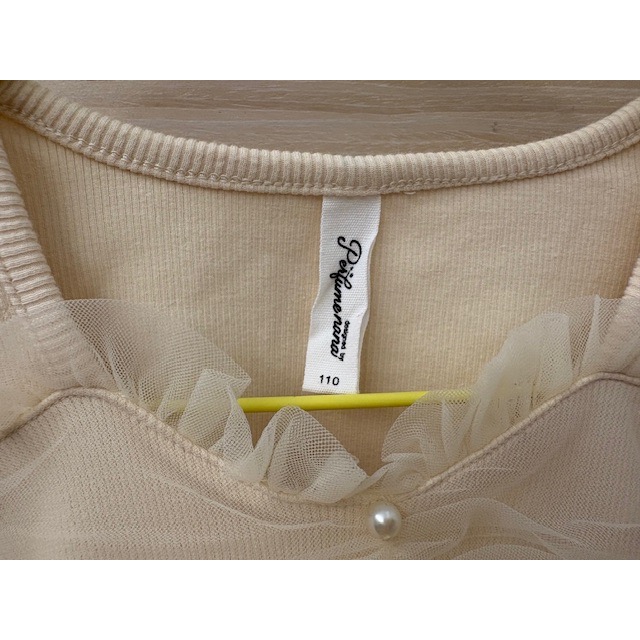 全新 香水娜娜 兒童幼兒女童 珍珠抓皺網紗上衣 100~110cm 童裝 針織上衣-細節圖5