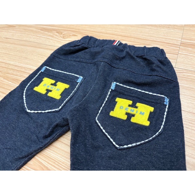 近全新 韓國 mamamia 兒童幼兒男童女童 拼貼縫字母休閒褲 約90cm 軟質仿牛仔褲 童裝-細節圖5